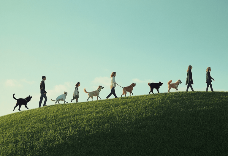 dogs walking on hill